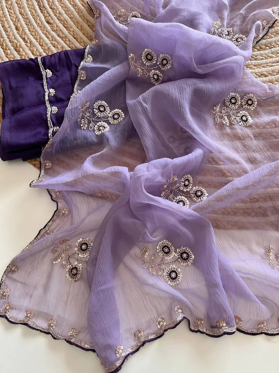 Wari Chiffon Silk Saree with Cutdana Work