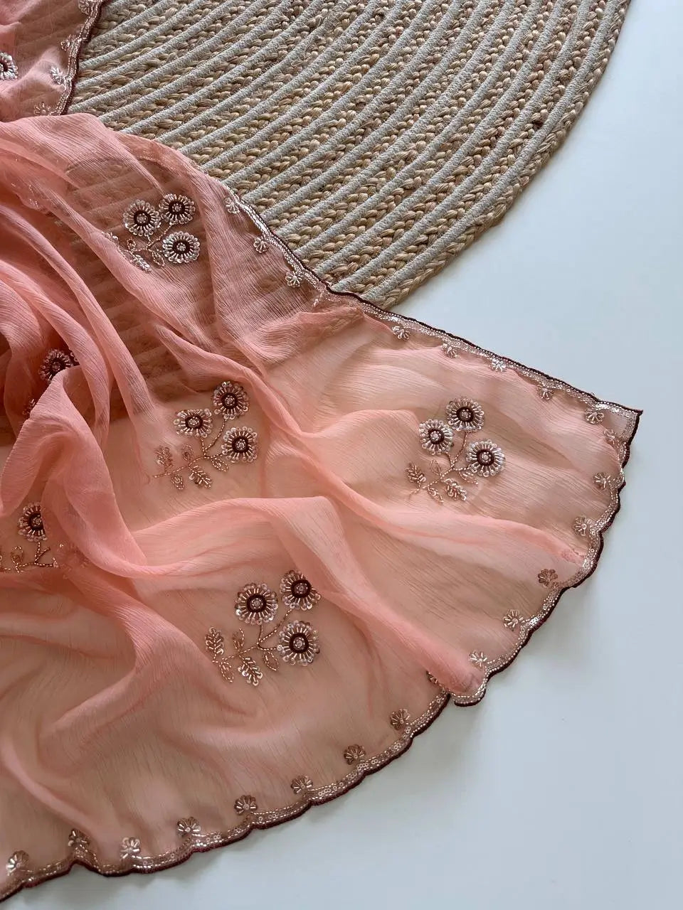 Wari Chiffon Silk Saree with Cutdana Work