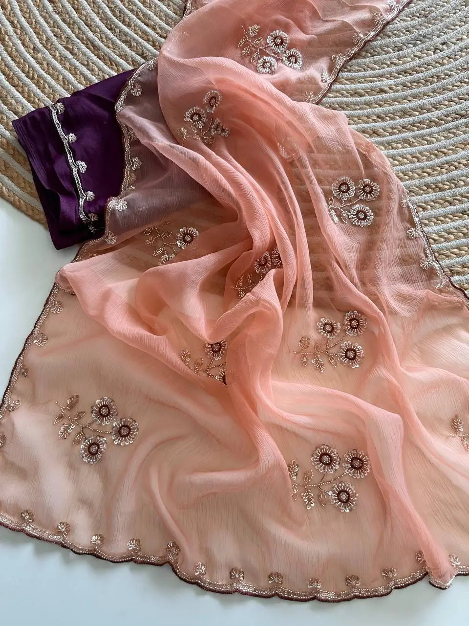 Wari Chiffon Silk Saree with Cutdana Work