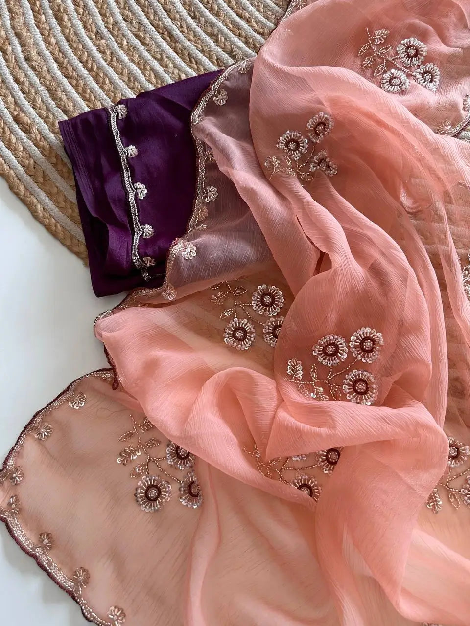 Wari Chiffon Silk Saree with Cutdana Work