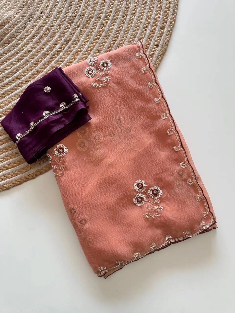 Wari Chiffon Silk Saree with Cutdana Work
