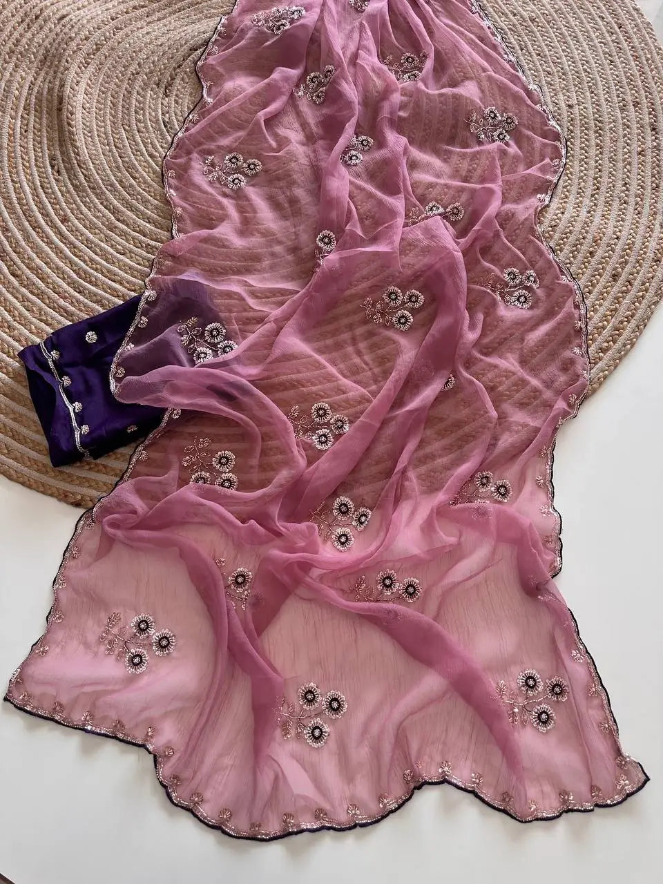 Wari Chiffon Silk Saree with Cutdana Work