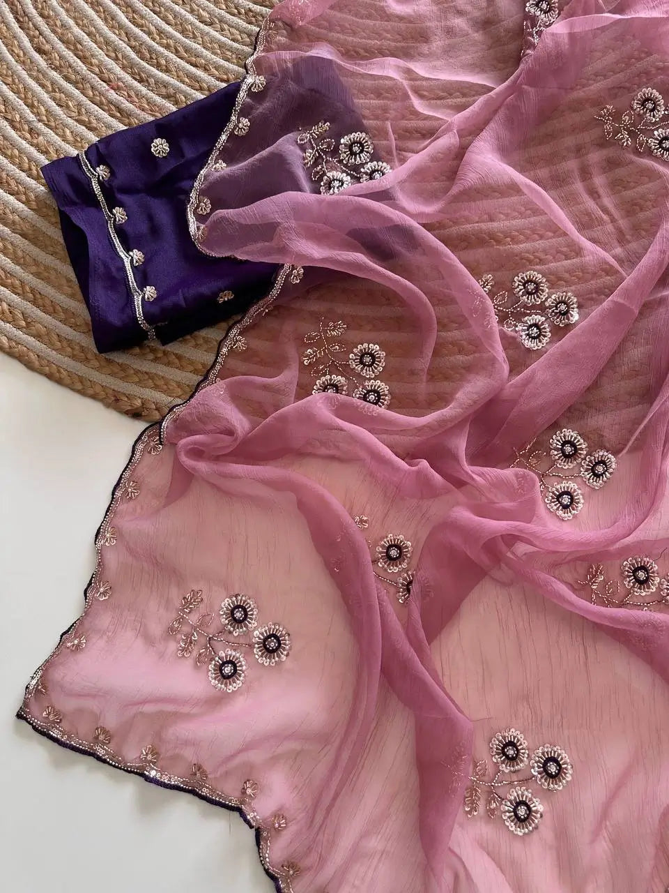 Wari Chiffon Silk Saree with Cutdana Work
