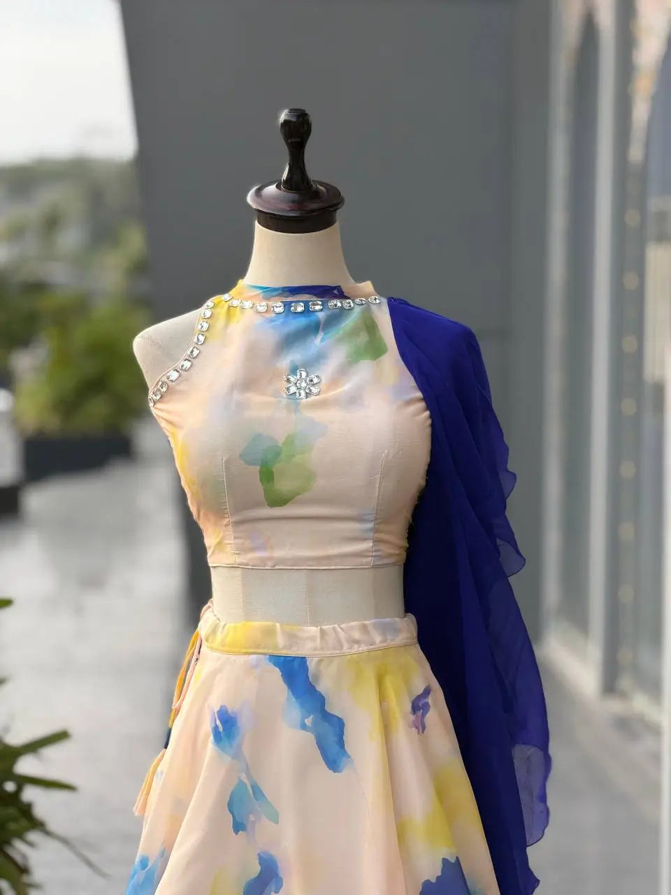 Watercolor Print Organza Lehenga Set
