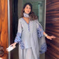 White & Blue Embroidered Crepe Suit with Farshi Plazzo & Organza Dupatta – Summer Festive Wear