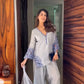 White & Blue Embroidered Crepe Suit with Farshi Plazzo & Organza Dupatta – Summer Festive Wear
