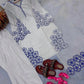 White & Blue Embroidered Crepe Suit with Farshi Plazzo & Organza Dupatta – Summer Festive Wear