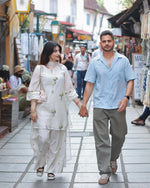 White Chanderi Thread Work Suit Set