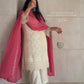 White Faux Georgette Embroidered Suit with Pink Dupatta & Plazzo – Festive Collection
