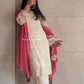 White Faux Georgette Embroidered Suit with Pink Dupatta & Plazzo – Festive Collection