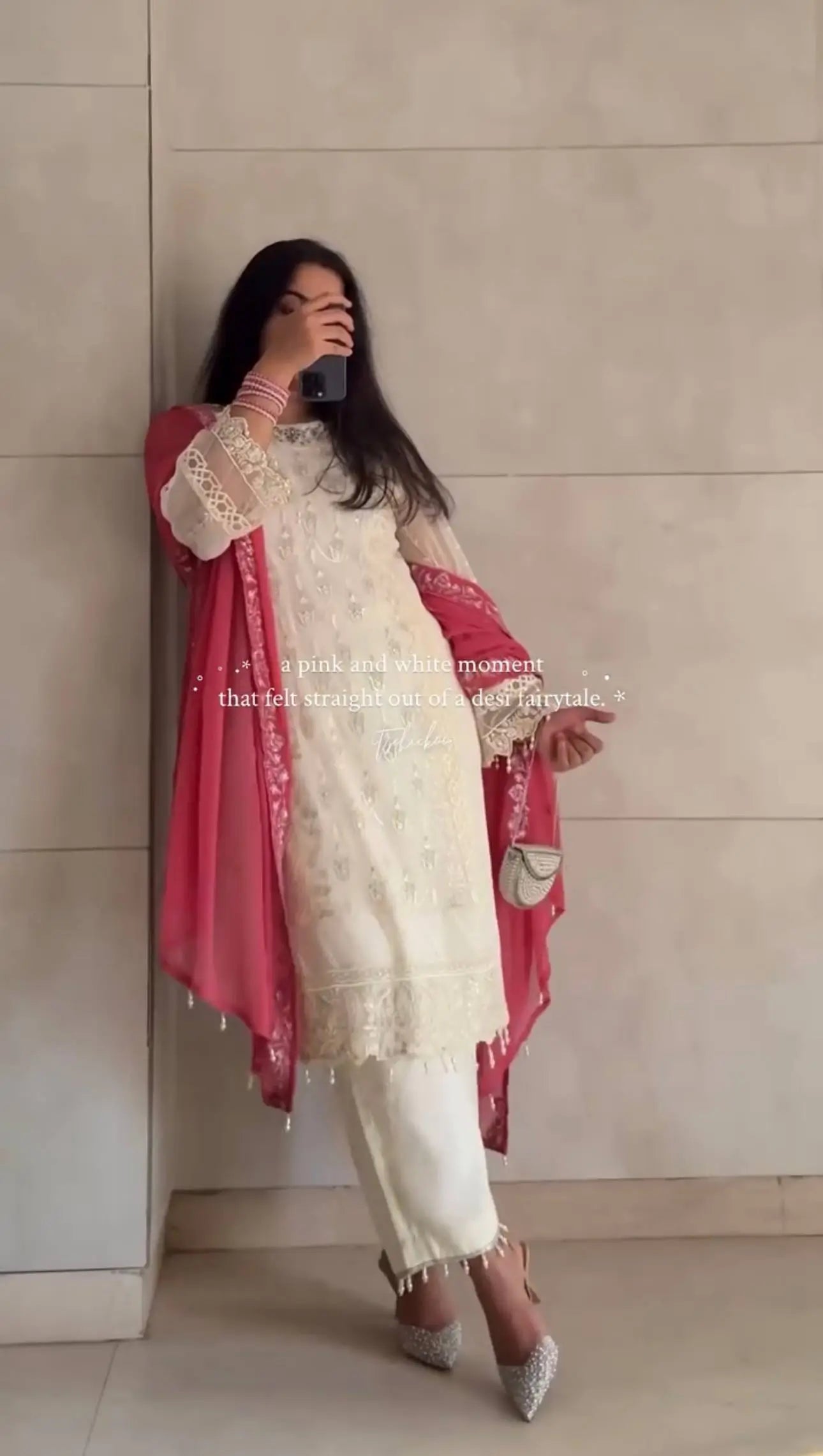White Faux Georgette Embroidered Suit with Pink Dupatta & Plazzo – Festive Collection