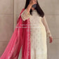 White Faux Georgette Embroidered Suit with Pink Dupatta & Plazzo – Festive Collection