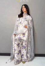 White Floral Georgette Kurta Palazzo Set