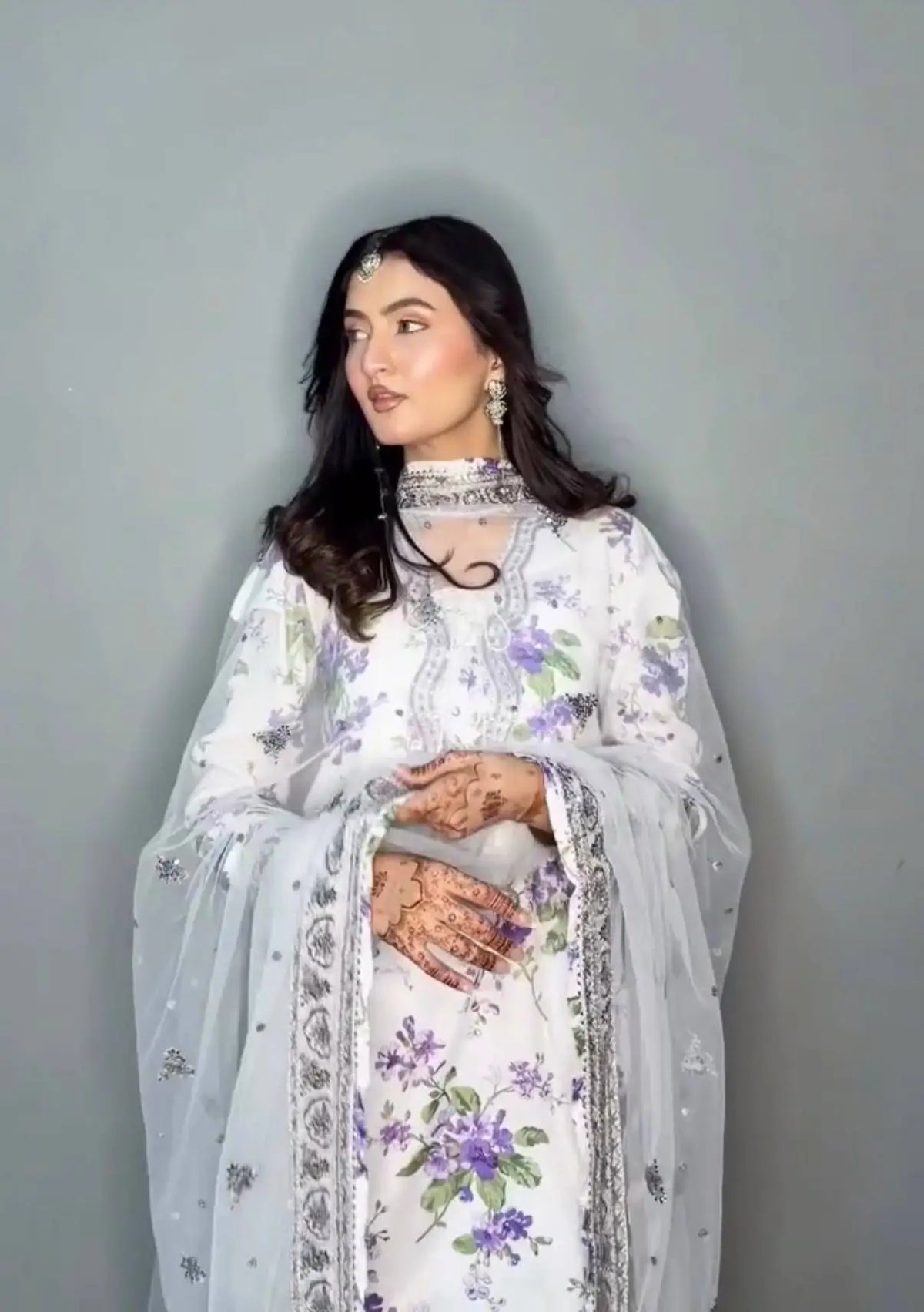 White Floral Georgette Kurta Palazzo Set