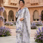 White Floral Georgette Kurta Palazzo Set