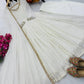 White Fox Georgette Anarkali Gown with Pant & Dupatta | Real Mirror & Sequin Embroidery