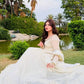 White Fox Georgette Anarkali Gown with Pant & Dupatta | Real Mirror & Sequin Embroidery