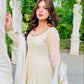 White Fox Georgette Anarkali Gown with Pant & Dupatta | Real Mirror & Sequin Embroidery