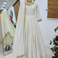 White Fox Georgette Anarkali Gown with Pant & Dupatta | Real Mirror & Sequin Embroidery