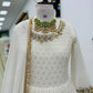 White Fox Georgette Anarkali Gown with Pant & Dupatta | Real Mirror & Sequin Embroidery