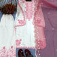 White Roman Glass Embroidery Suit with Dupatta