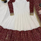 White and Maroon Faux Georgette Designer Maxi Anarkali Suit for Wedding and Festive Wear