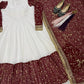 White and Maroon Faux Georgette Designer Maxi Anarkali Suit for Wedding and Festive Wear