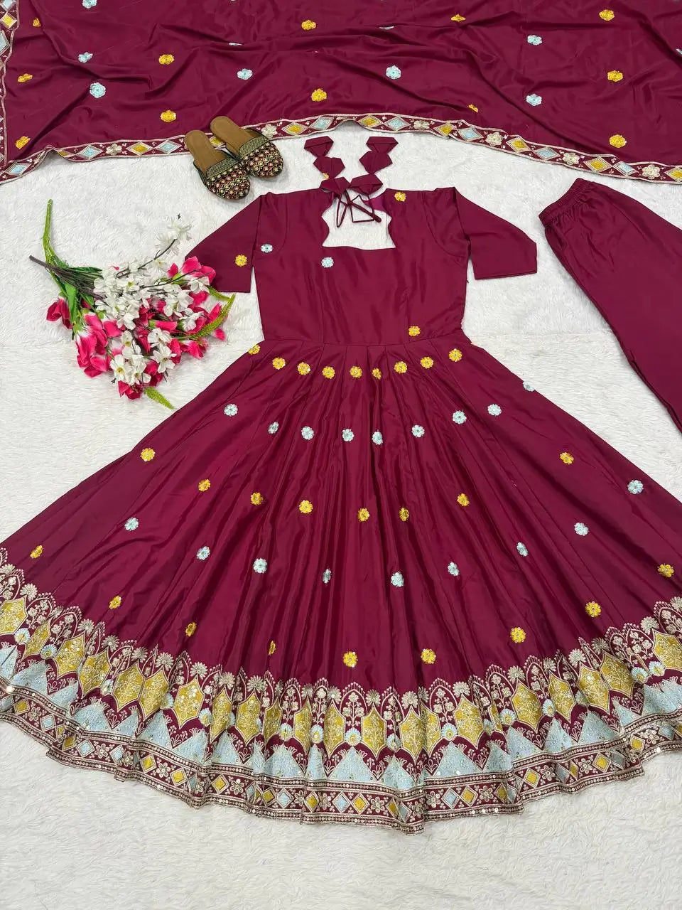 Wine Booti Border Anarkali