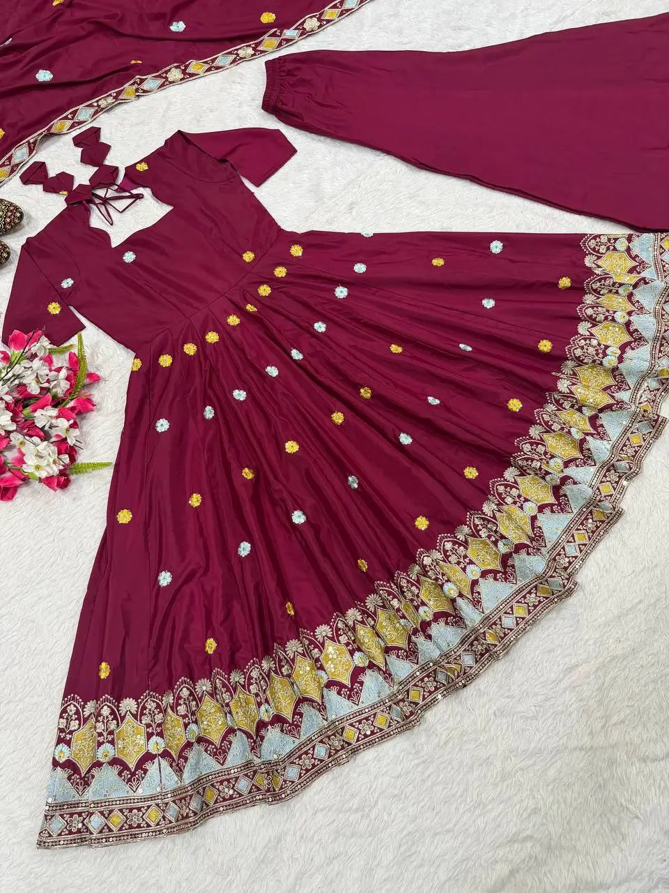 Wine Booti Border Anarkali