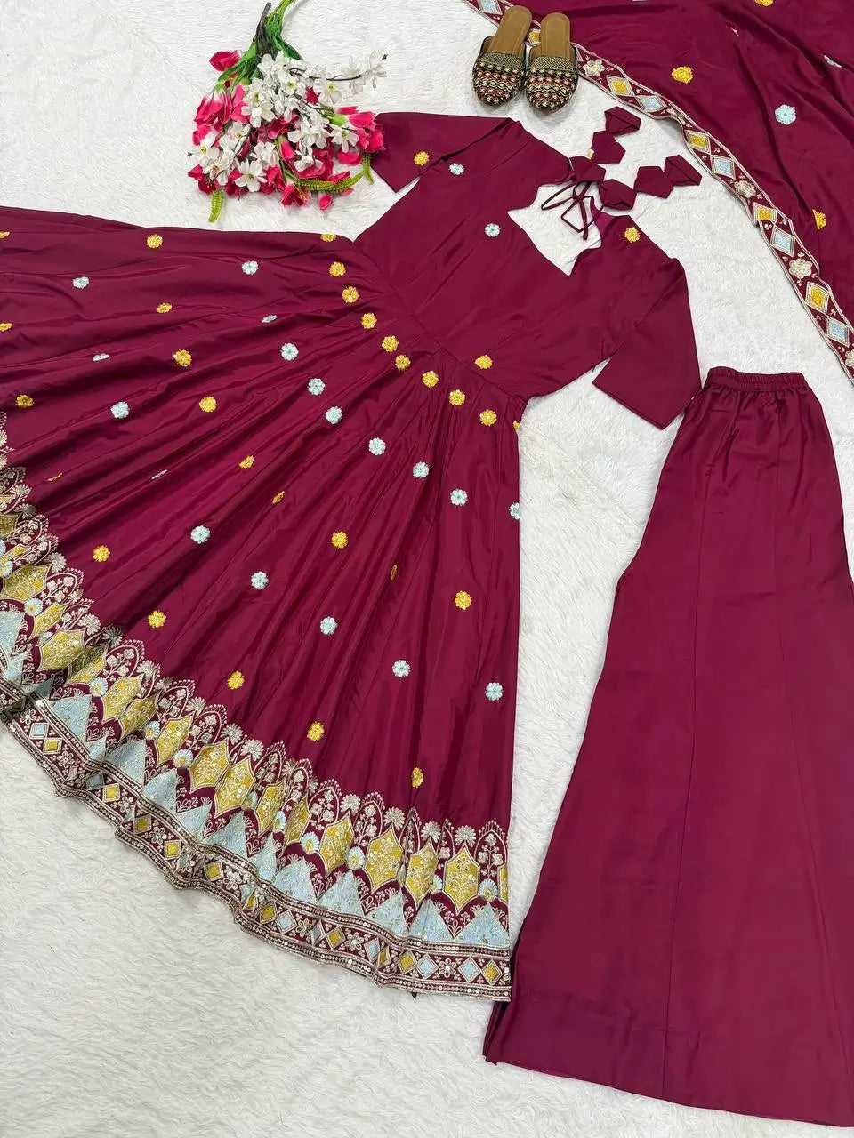 Wine Booti Border Anarkali