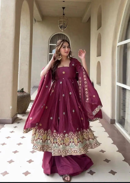 Wine Booti Border Anarkali