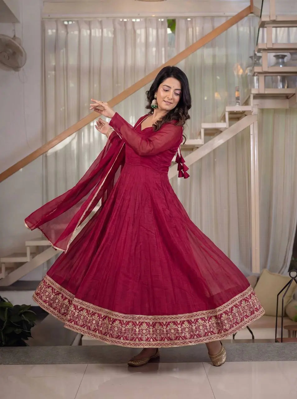 Wine Border Embroidered Anarkali
