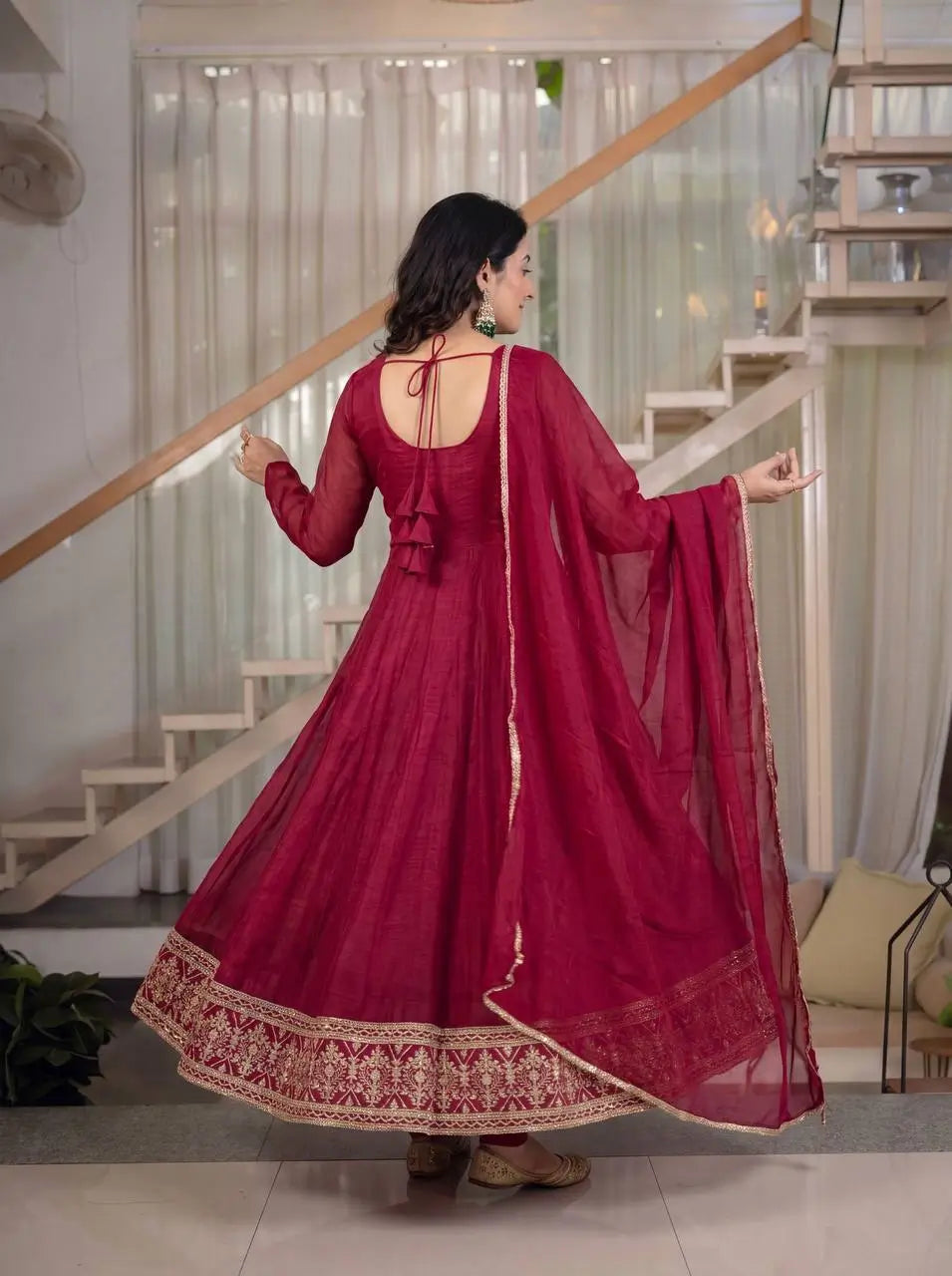 Wine Border Embroidered Anarkali