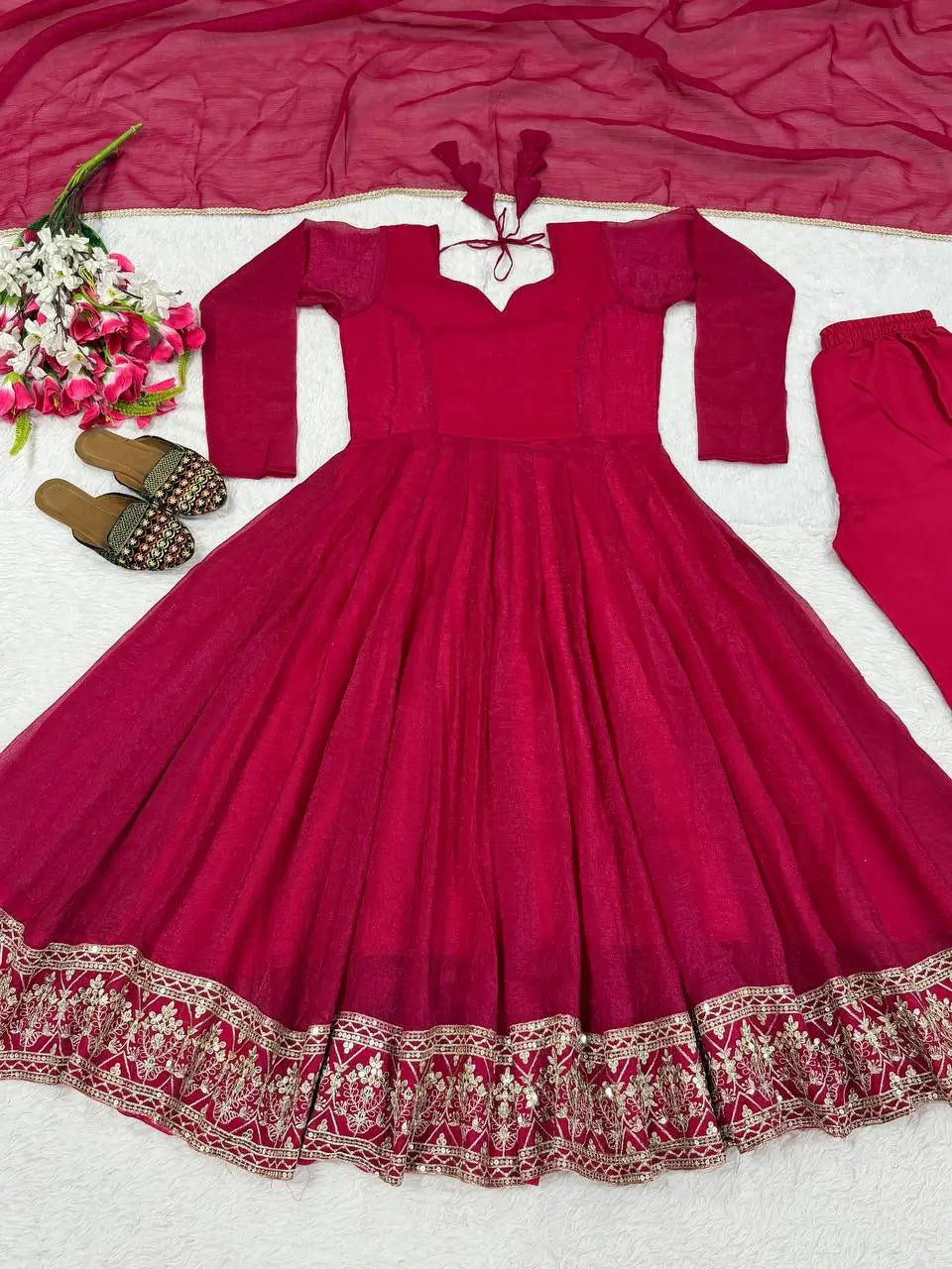 Wine Border Embroidered Anarkali