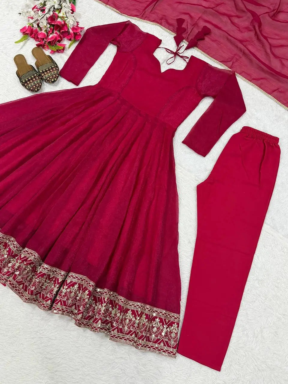 Wine Border Embroidered Anarkali
