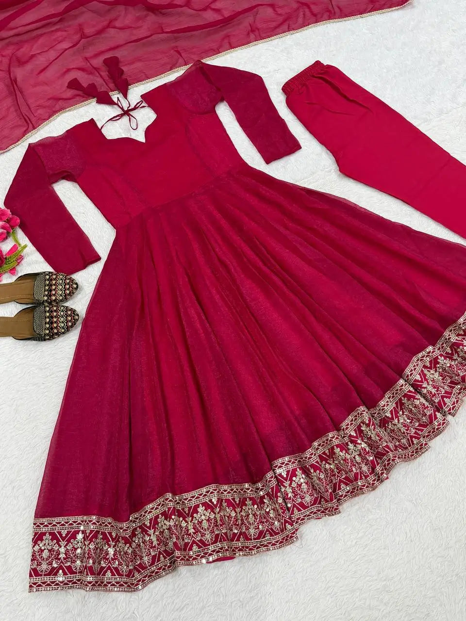 Wine Border Embroidered Anarkali