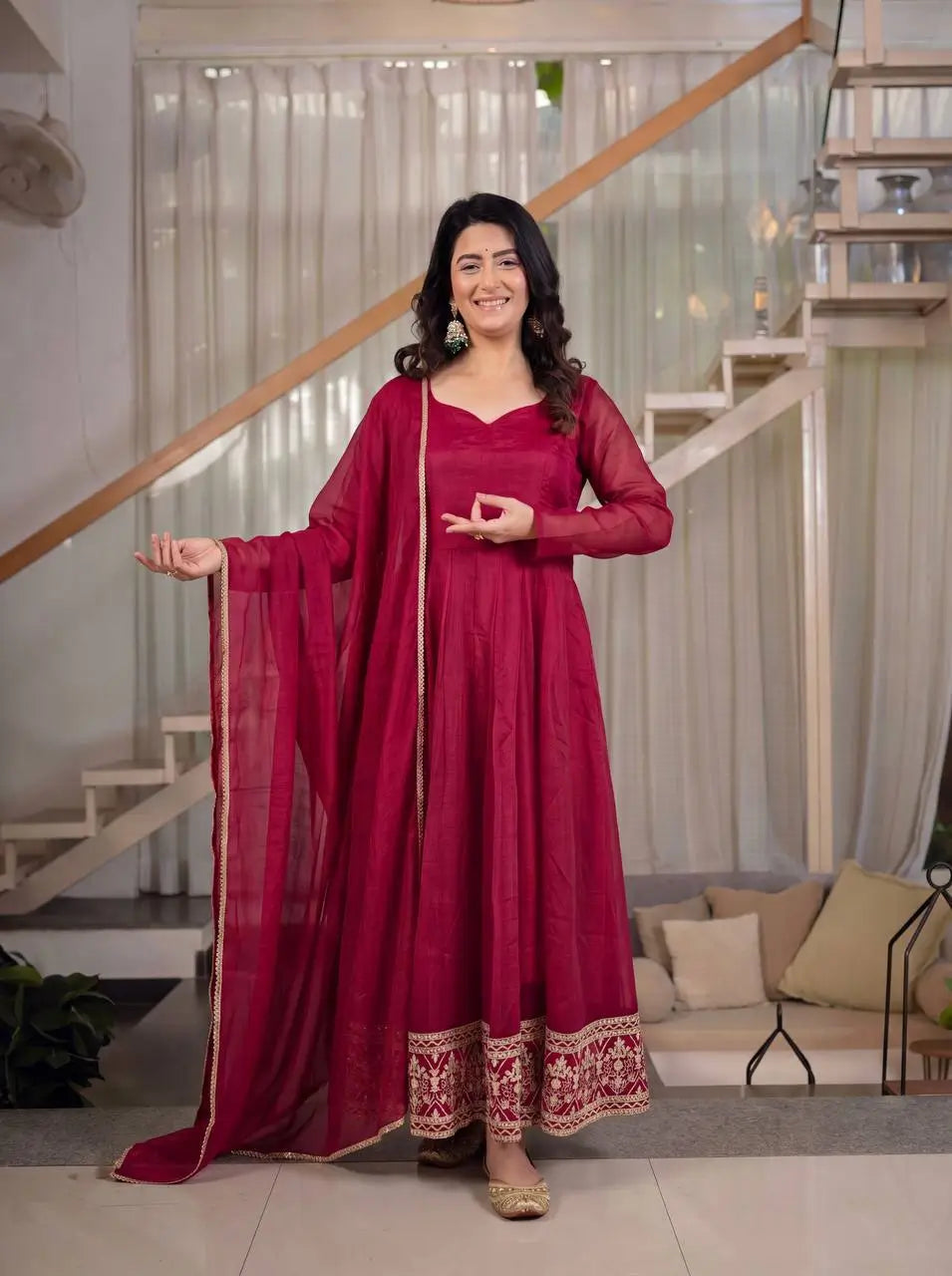 Wine Border Embroidered Anarkali