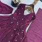 Wine Crunchy Silk Embroidered Gown Set for Festive and Wedding Wear