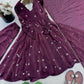 Wine Crunchy Silk Embroidered Gown Set for Festive and Wedding Wear