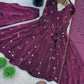 Wine Crunchy Silk Embroidered Gown Set for Festive and Wedding Wear