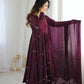 Wine Crunchy Silk Embroidered Gown Set for Festive and Wedding Wear