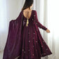 Wine Crunchy Silk Embroidered Gown Set for Festive and Wedding Wear