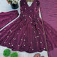 Wine Crunchy Silk Embroidered Gown Set for Festive and Wedding Wear