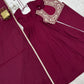 Wine Embroidered Jacket Anarkali