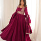 Wine Embroidered Jacket Anarkali