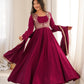 Wine Embroidered Jacket Anarkali