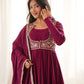 Wine Embroidered Jacket Anarkali