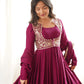 Wine Embroidered Jacket Anarkali