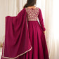 Wine Embroidered Jacket Anarkali