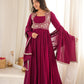 Wine Embroidered Jacket Anarkali